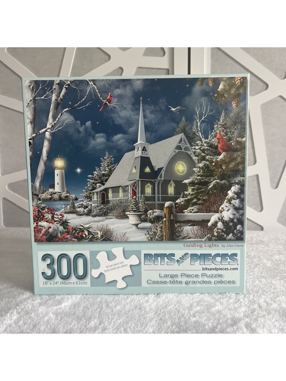 SERENE WINTER SCENE! Bits And Pieces 300 Pc Large Piece Guiding Lights Puzzle